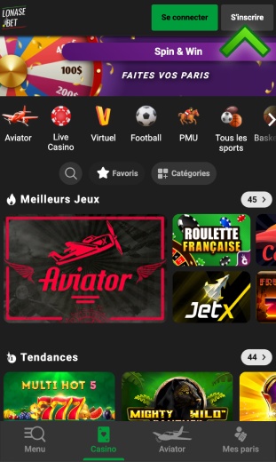 app cliquez sur s'inscrire